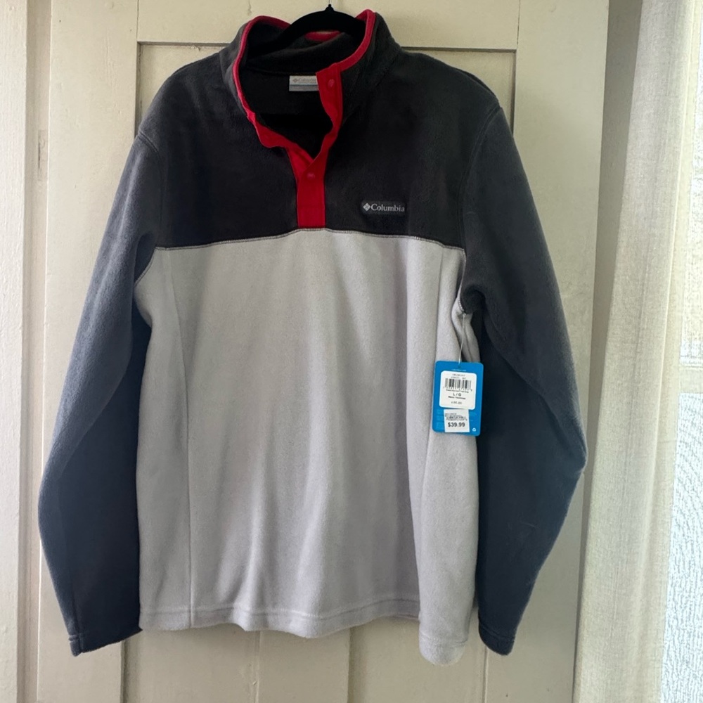 Columbia Fleece Snap Pullover | Size L | Colorblock Grey + White | NWT